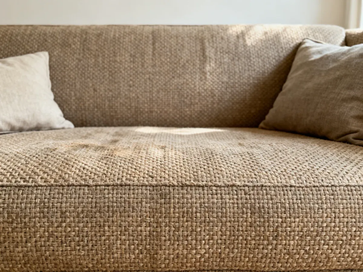 Sofa obita matową plecionką o wyraźnym zwartym splocie