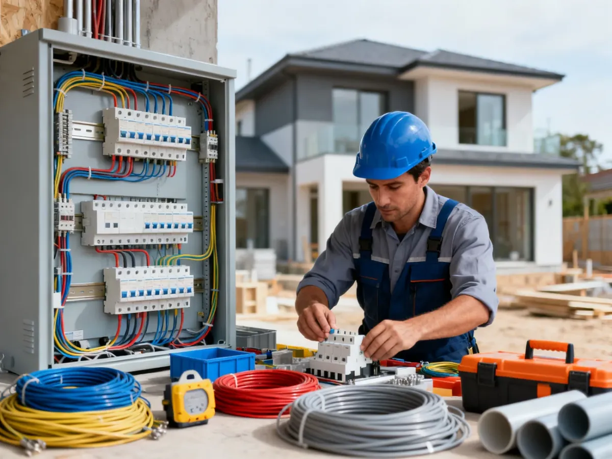 Materiały i rozdzielnica elektryczna przygotowane do instalacji w domu