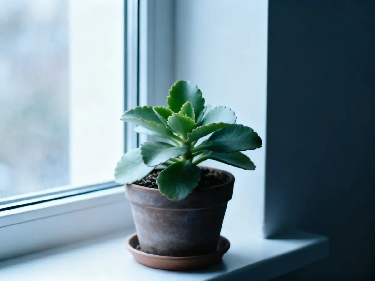 Kalanchoe w fazie spoczynku na jasnym parapecie