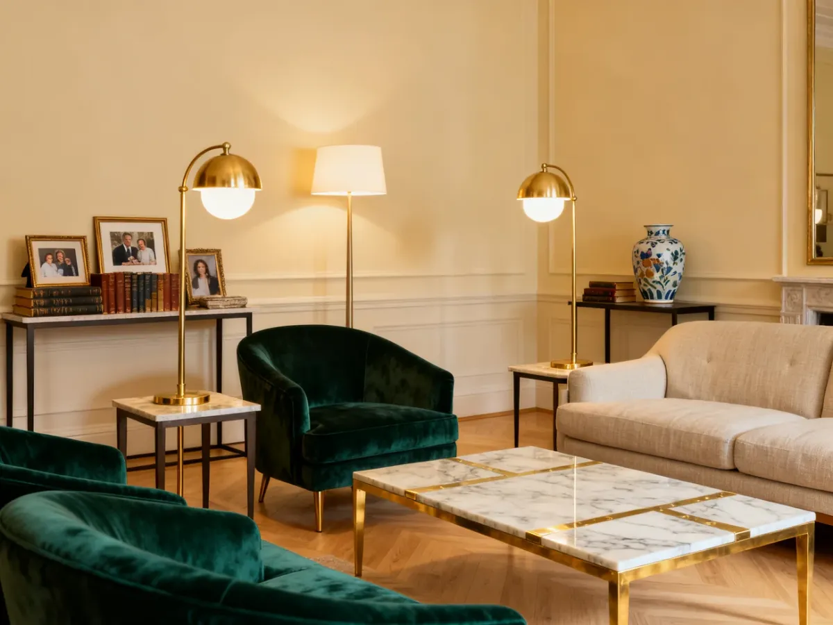 Przytulny dom glamour łączący eleganckie materiały z codziennym komfortem