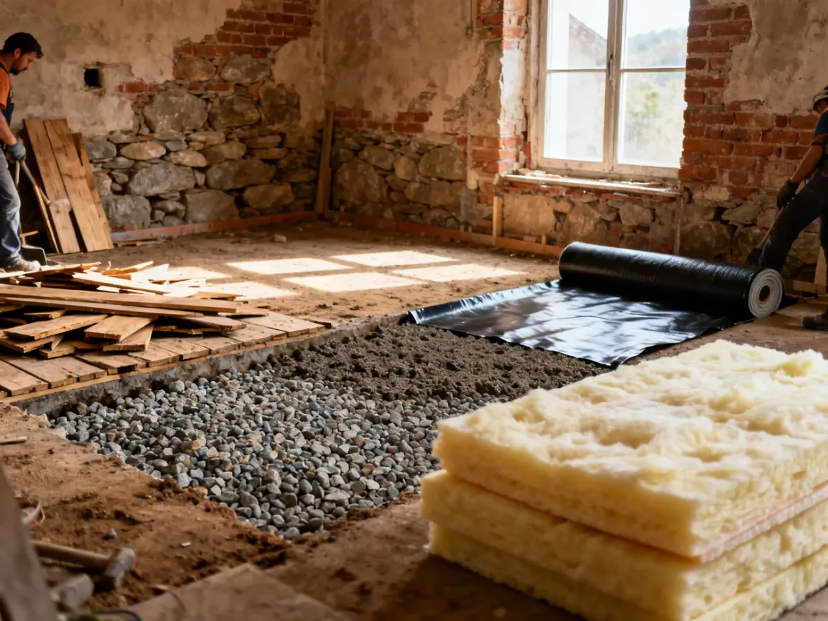 Remont starej podłogi na gruncie z nową hydroizolacją i ociepleniem